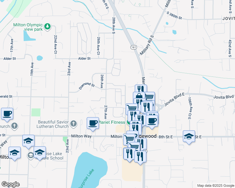 map of restaurants, bars, coffee shops, grocery stores, and more near 2731 Diamond Loop in Milton