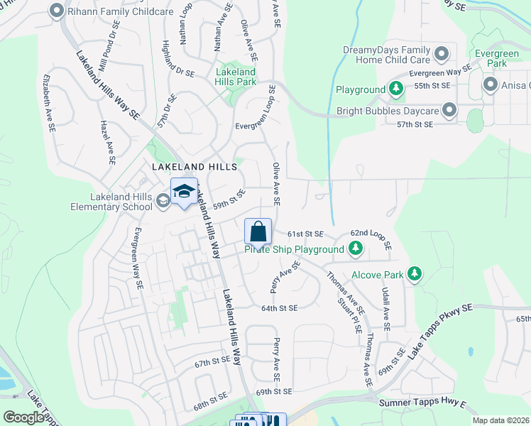 map of restaurants, bars, coffee shops, grocery stores, and more near 6008 Nathan Way Southeast in Auburn