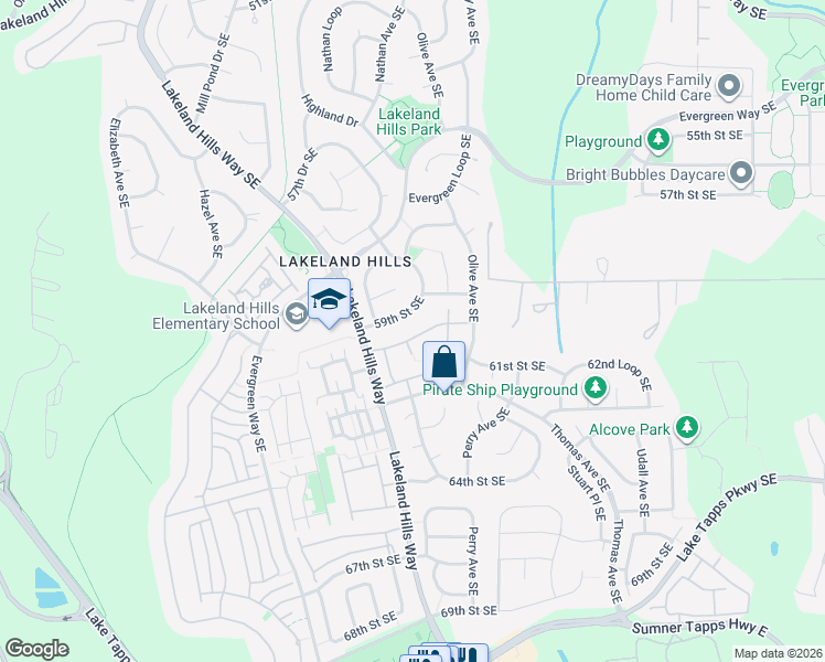 map of restaurants, bars, coffee shops, grocery stores, and more near 1413 60th Street Southeast in Auburn