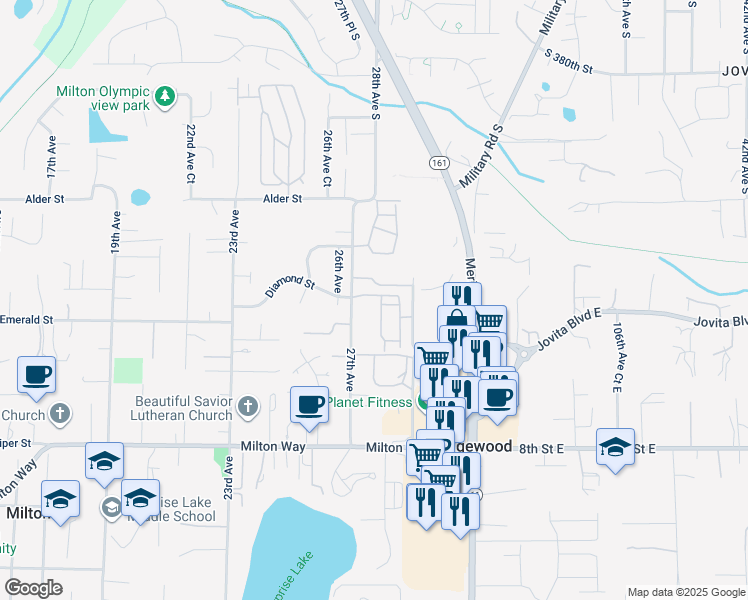 map of restaurants, bars, coffee shops, grocery stores, and more near 2731 Diamond Loop in Milton