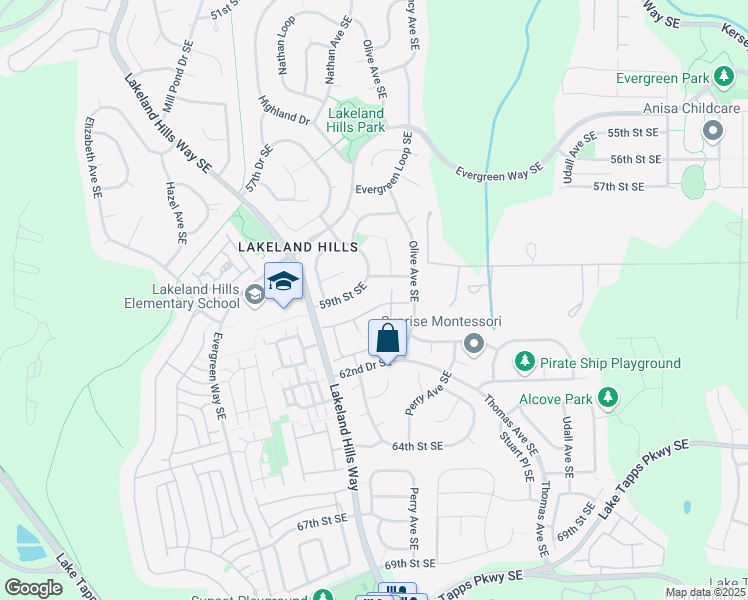 map of restaurants, bars, coffee shops, grocery stores, and more near 1419 60th Street Southeast in Auburn