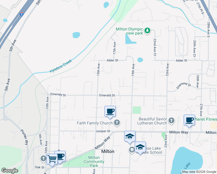 map of restaurants, bars, coffee shops, grocery stores, and more near 305 17th Ave Ct in Milton