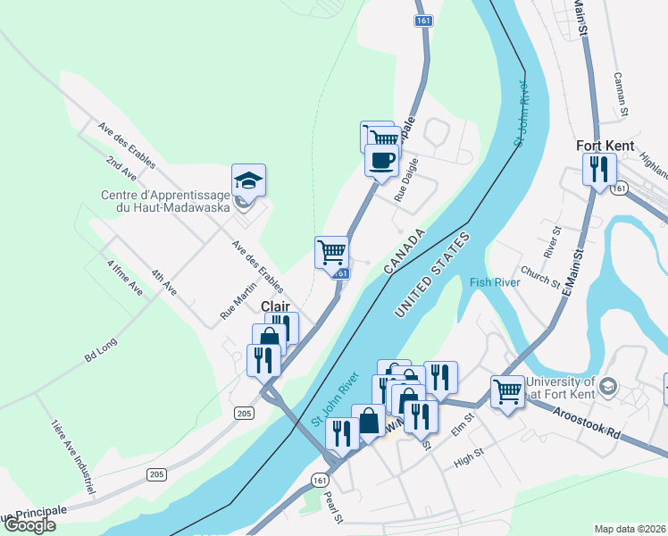 map of restaurants, bars, coffee shops, grocery stores, and more near 677 Rue Principale in Clair