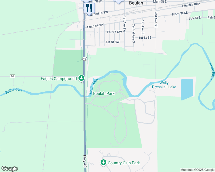 map of restaurants, bars, coffee shops, grocery stores, and more near in Beulah