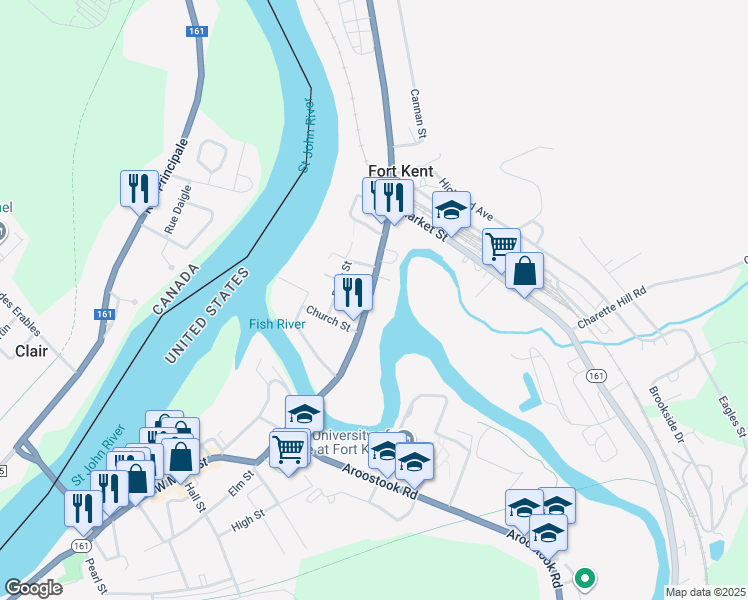 map of restaurants, bars, coffee shops, grocery stores, and more near 41 East Main Street in Fort Kent