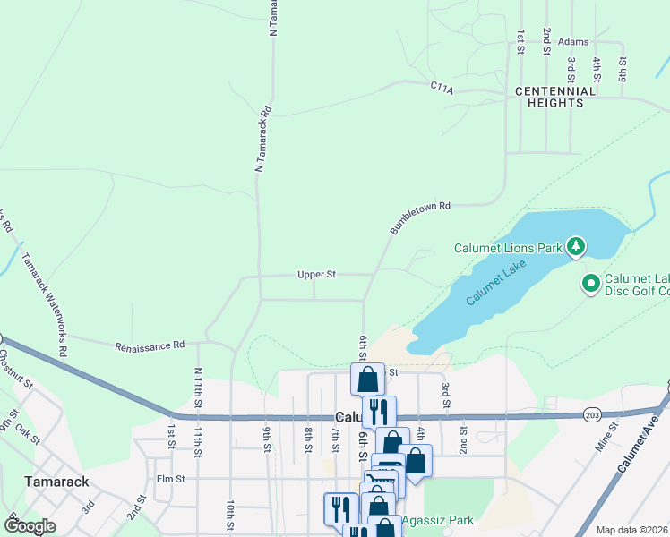 map of restaurants, bars, coffee shops, grocery stores, and more near 4876-4880 Upper Red Jacket Shaft in Calumet Township