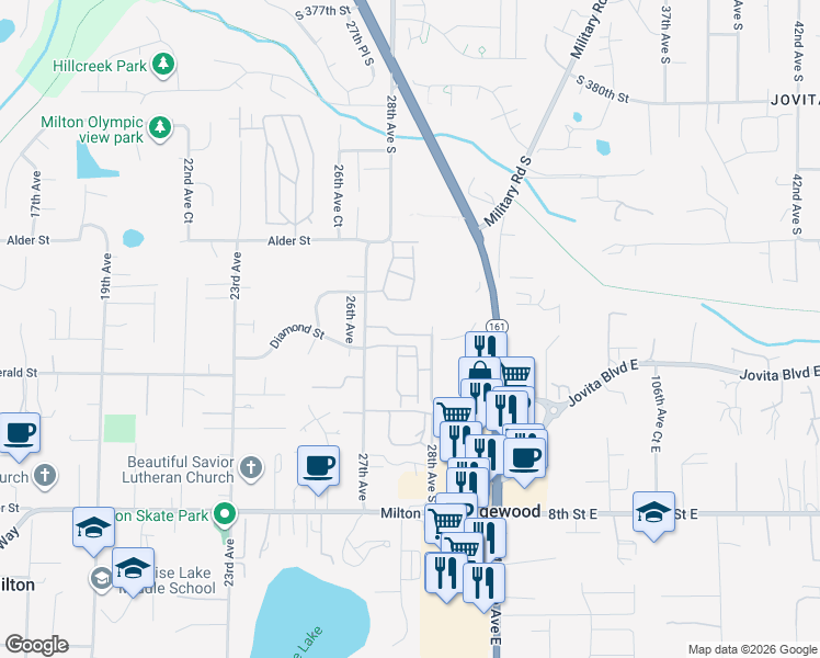 map of restaurants, bars, coffee shops, grocery stores, and more near 2731 Diamond Loop in Milton