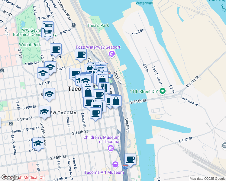 map of restaurants, bars, coffee shops, grocery stores, and more near in Tacoma