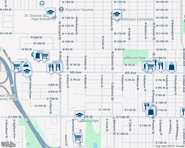 map of restaurants, bars, coffee shops, grocery stores, and more near 4532 6th Avenue in Tacoma