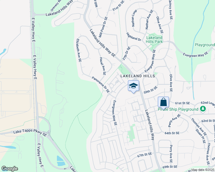 map of restaurants, bars, coffee shops, grocery stores, and more near 6011 Montevista Drive Southeast in Auburn