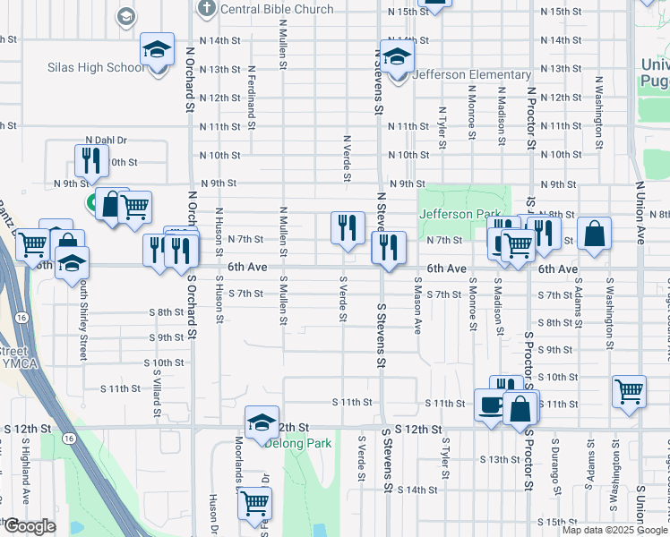 map of restaurants, bars, coffee shops, grocery stores, and more near 4520 North 7th Street in Tacoma
