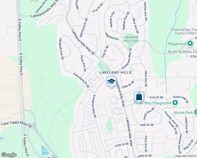 map of restaurants, bars, coffee shops, grocery stores, and more near 5909 Panorama Drive Southeast in Auburn