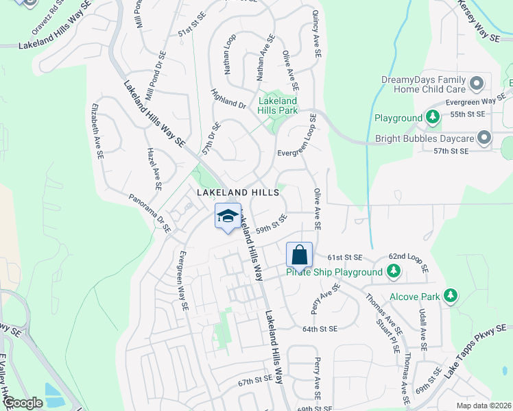 map of restaurants, bars, coffee shops, grocery stores, and more near 5806 Marshall Avenue Southeast in Auburn