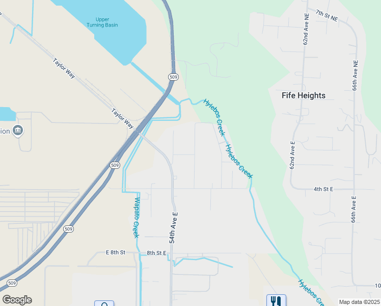 map of restaurants, bars, coffee shops, grocery stores, and more near 116 55th Avenue East in Fife