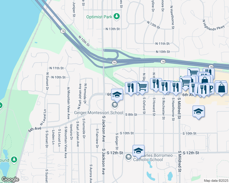 map of restaurants, bars, coffee shops, grocery stores, and more near 7301 6th Avenue in Tacoma