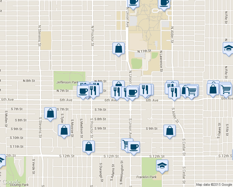 map of restaurants, bars, coffee shops, grocery stores, and more near 3706 North 7th Street in Tacoma