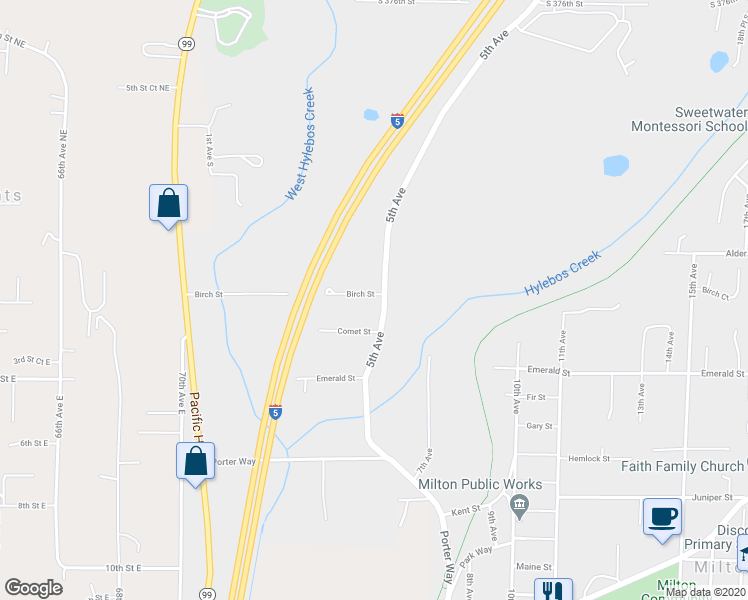 map of restaurants, bars, coffee shops, grocery stores, and more near 433 Birch Street in Milton