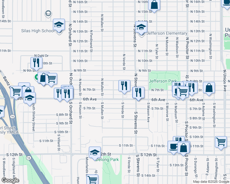 map of restaurants, bars, coffee shops, grocery stores, and more near 4520 North 7th Street in Tacoma