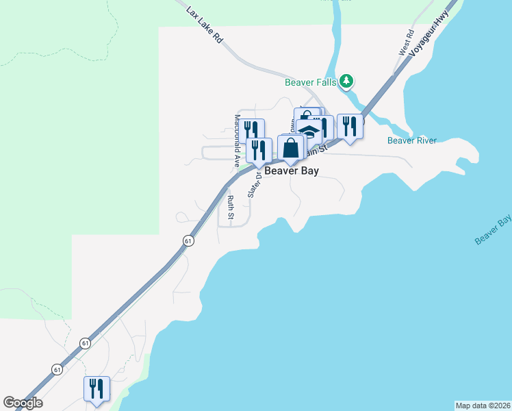 map of restaurants, bars, coffee shops, grocery stores, and more near 812 Slater Drive in Beaver Bay