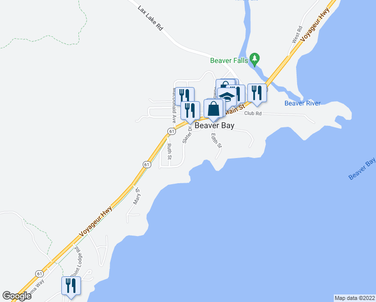map of restaurants, bars, coffee shops, grocery stores, and more near 812 Slater Drive in Beaver Bay