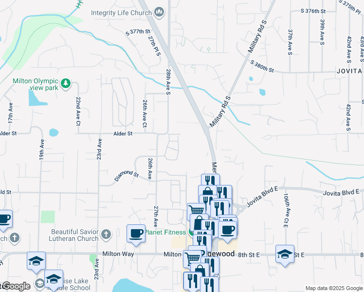 map of restaurants, bars, coffee shops, grocery stores, and more near 210 27th Avenue in Milton