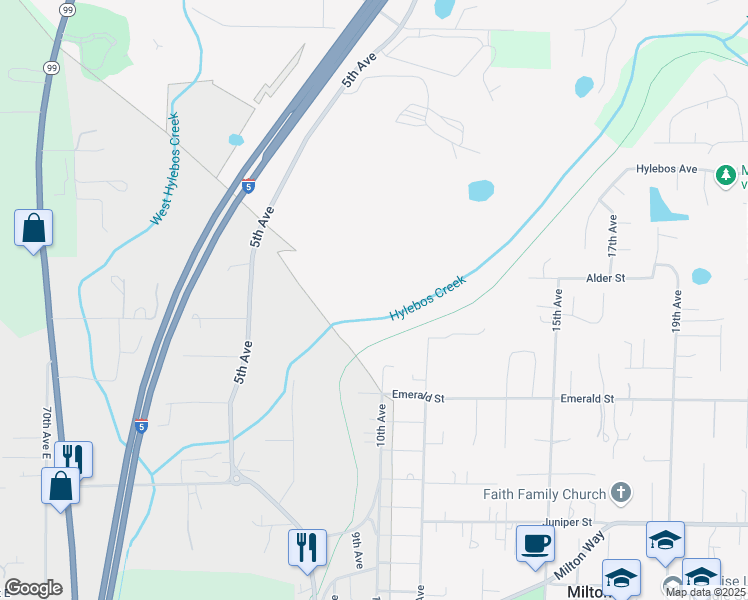 map of restaurants, bars, coffee shops, grocery stores, and more near 102 5th Avenue in Milton