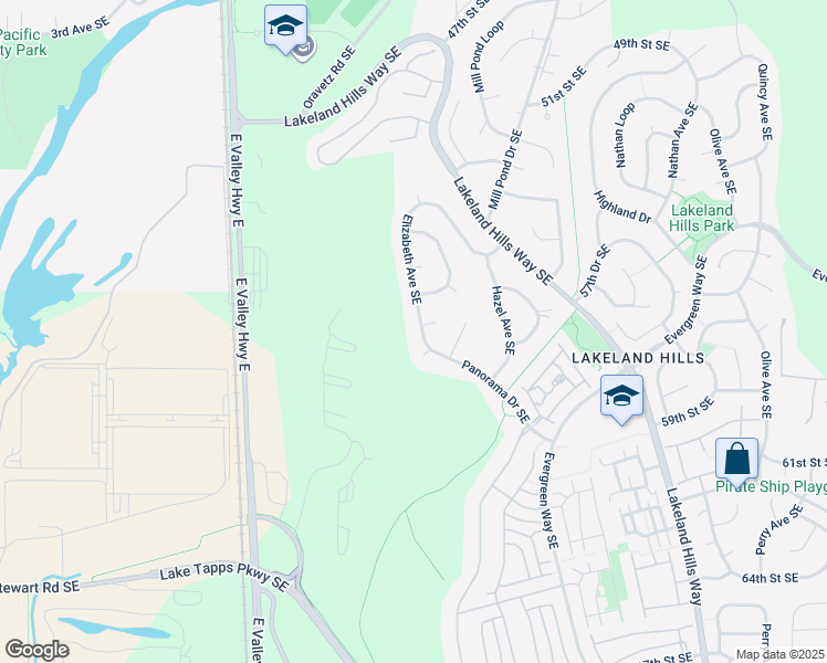 map of restaurants, bars, coffee shops, grocery stores, and more near 5713 Elizabeth Avenue Southeast in Auburn
