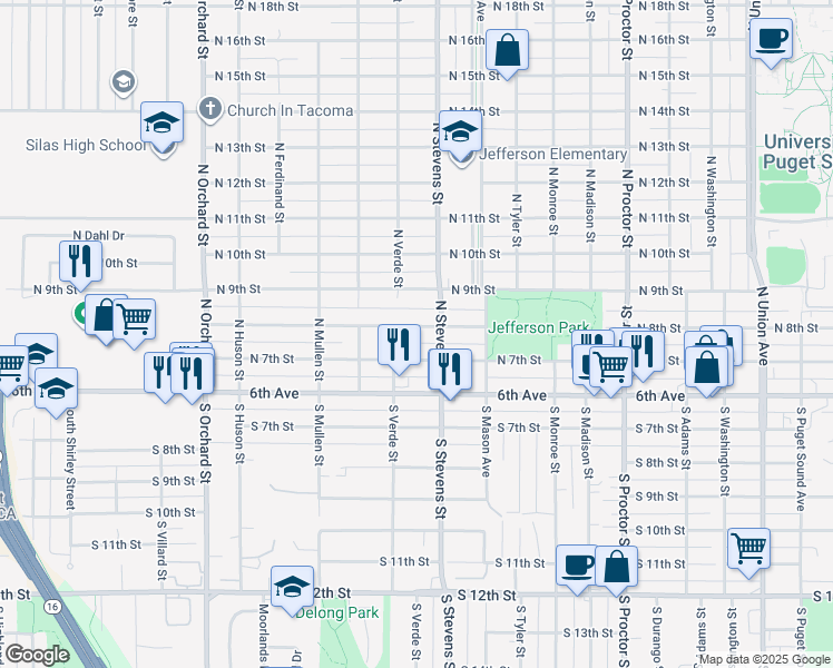 map of restaurants, bars, coffee shops, grocery stores, and more near 4429 North 8th Street in Tacoma