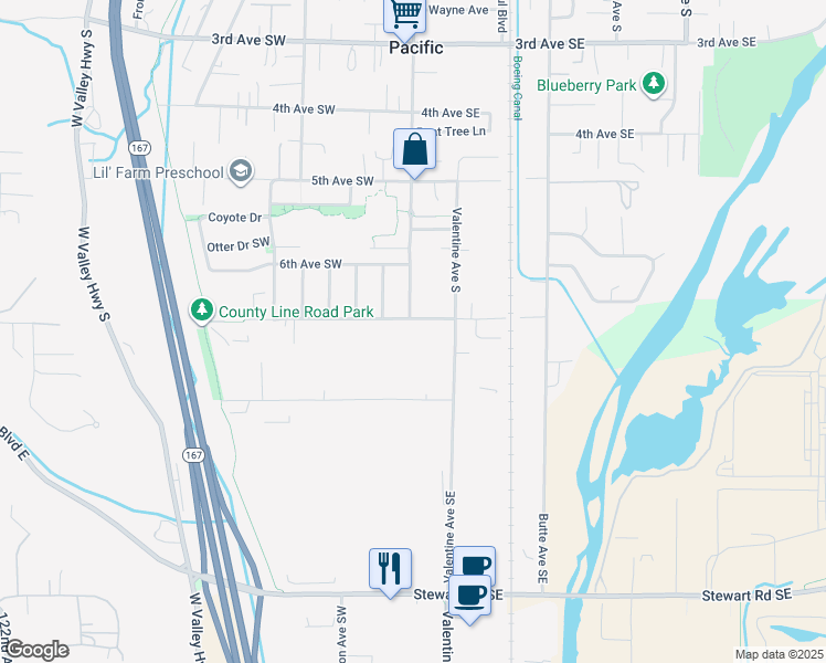 map of restaurants, bars, coffee shops, grocery stores, and more near 120 County Line Road Southeast in Pacific