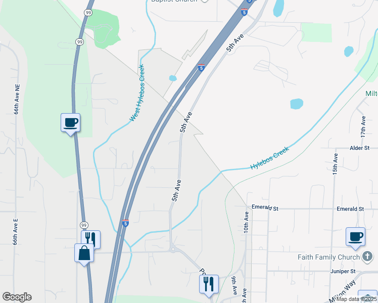 map of restaurants, bars, coffee shops, grocery stores, and more near 37715 Milton Road South in Milton