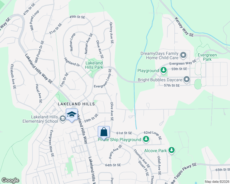 map of restaurants, bars, coffee shops, grocery stores, and more near 5712 Olive Avenue Southeast in Auburn