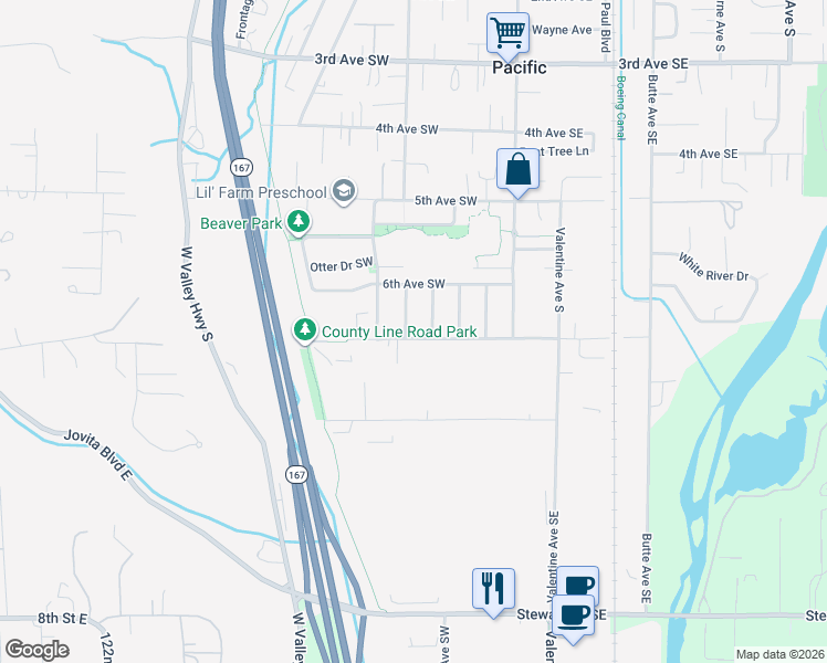 map of restaurants, bars, coffee shops, grocery stores, and more near 625 Chicago Boulevard South in Pacific
