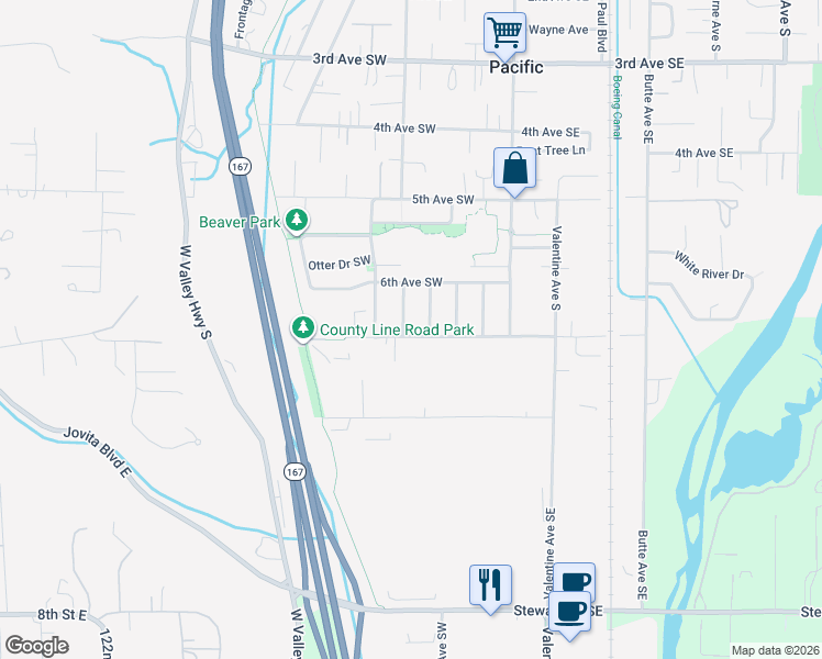 map of restaurants, bars, coffee shops, grocery stores, and more near 625 Chicago Boulevard South in Pacific