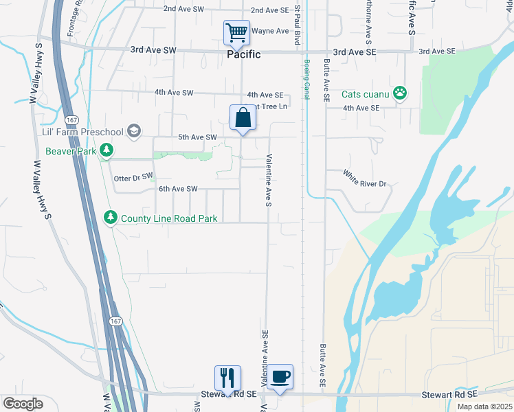 map of restaurants, bars, coffee shops, grocery stores, and more near 554 Valentine Avenue South in Pacific