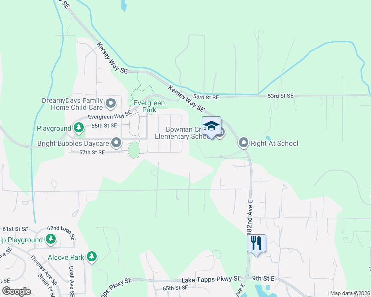 map of restaurants, bars, coffee shops, grocery stores, and more near 5622 Franklin Avenue Southeast in Auburn
