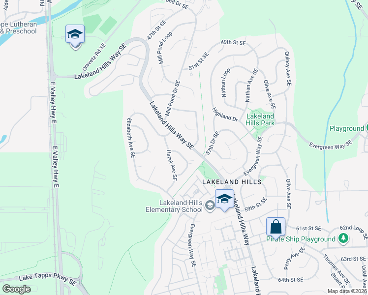 map of restaurants, bars, coffee shops, grocery stores, and more near 5629 Hazel Loop Southeast in Auburn