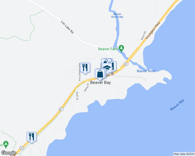 map of restaurants, bars, coffee shops, grocery stores, and more near 1040 Main Street in Two Harbors