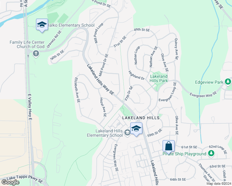 map of restaurants, bars, coffee shops, grocery stores, and more near 6335 James Avenue Southeast in Auburn