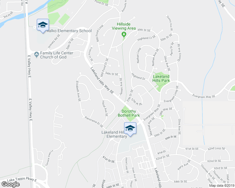 map of restaurants, bars, coffee shops, grocery stores, and more near 5501 James Avenue Southeast in Auburn
