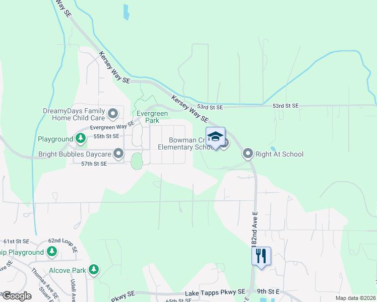 map of restaurants, bars, coffee shops, grocery stores, and more near 5535 Franklin Avenue Southeast in Auburn