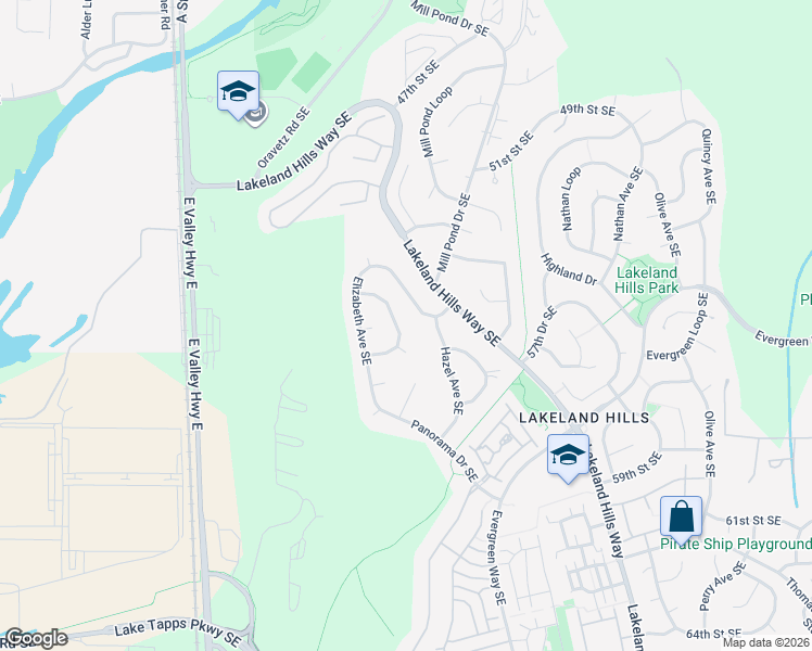 map of restaurants, bars, coffee shops, grocery stores, and more near 5529 Elizabeth Loop Southeast in Auburn