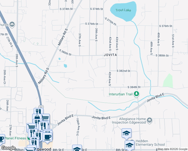 map of restaurants, bars, coffee shops, grocery stores, and more near 38124 38th Avenue South in Auburn