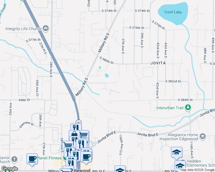map of restaurants, bars, coffee shops, grocery stores, and more near 3438 South 382nd Street in Auburn