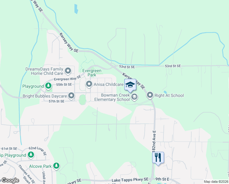 map of restaurants, bars, coffee shops, grocery stores, and more near 5535 Franklin Avenue Southeast in Auburn
