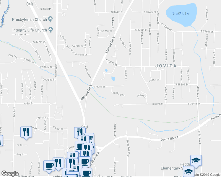 map of restaurants, bars, coffee shops, grocery stores, and more near 3433 South 382nd Street in Auburn