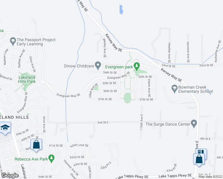 map of restaurants, bars, coffee shops, grocery stores, and more near 2315 56th Street Southeast in Auburn