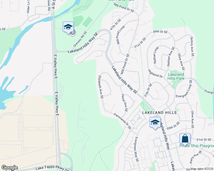 map of restaurants, bars, coffee shops, grocery stores, and more near 5529 Elizabeth Loop Southeast in Auburn