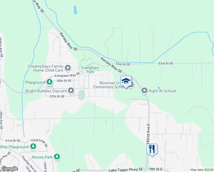 map of restaurants, bars, coffee shops, grocery stores, and more near 5535 Franklin Avenue Southeast in Auburn