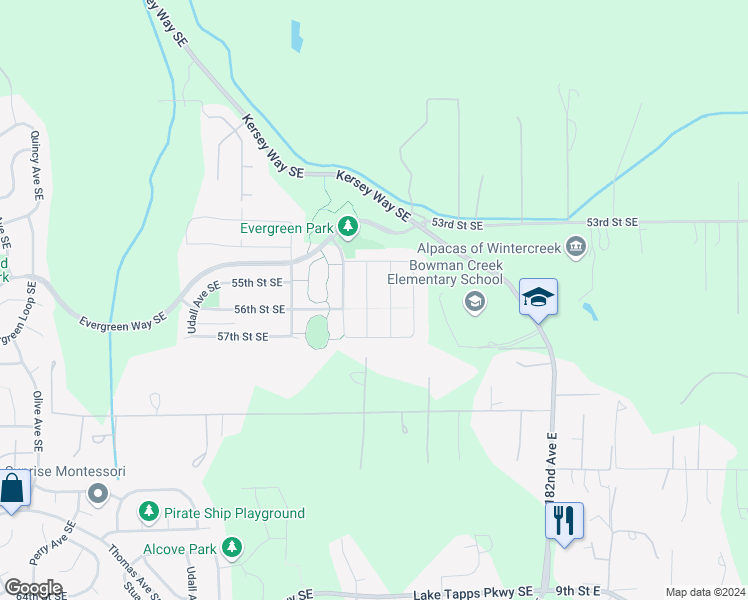 map of restaurants, bars, coffee shops, grocery stores, and more near 5534 Douglas Avenue Southeast in Auburn
