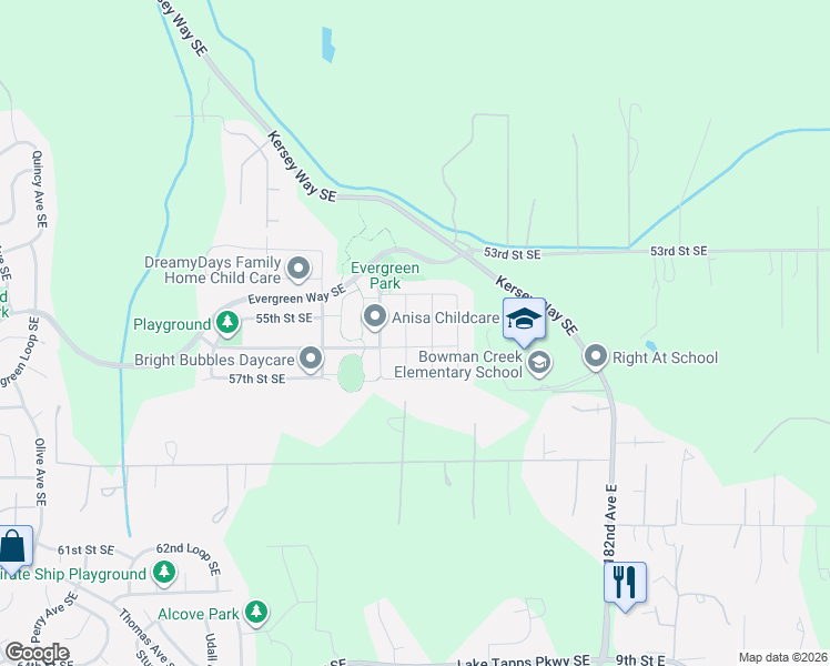map of restaurants, bars, coffee shops, grocery stores, and more near 5534 Douglas Avenue Southeast in Auburn